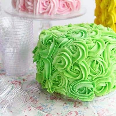 绿色玫瑰蛋糕在Chinet新切晶体
