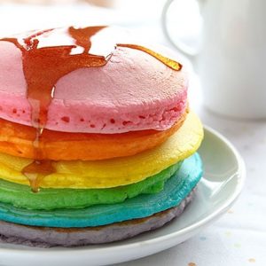 完美彩虹煎饼的提示！#pancakes #rainbow.