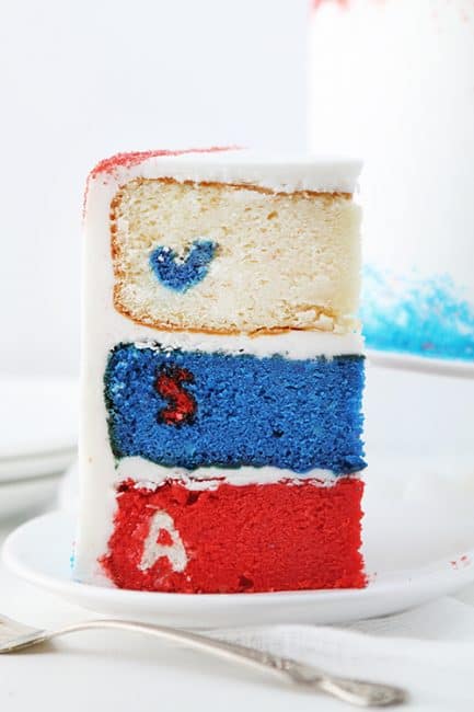 红白蓝惊喜蛋糕!#美国