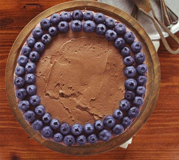 白色西葫芦蛋糕食谱，上面有巧克力糖霜和蓝莓