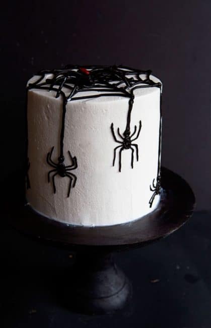 蛋糕架上蜘蛛蛋糕的侧面图