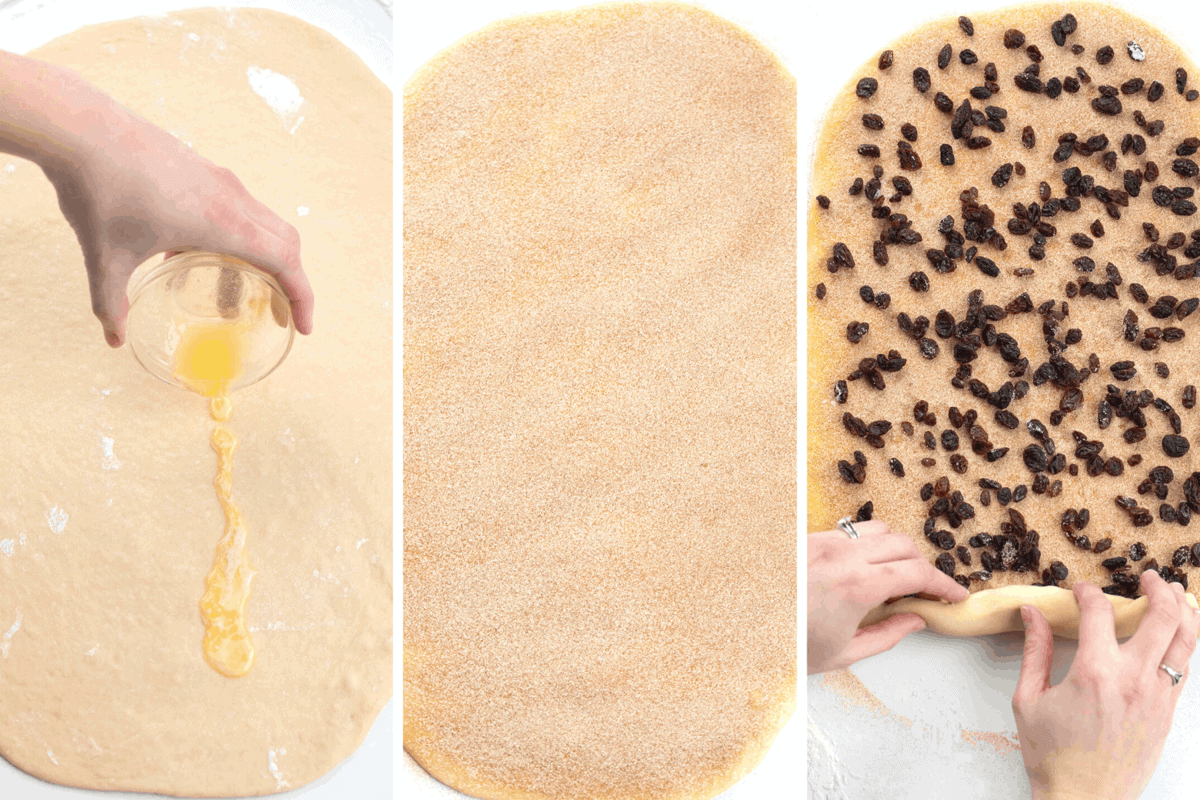 如何自制肉桂葡萄干面包-添加黄油，肉桂糖，葡萄干
